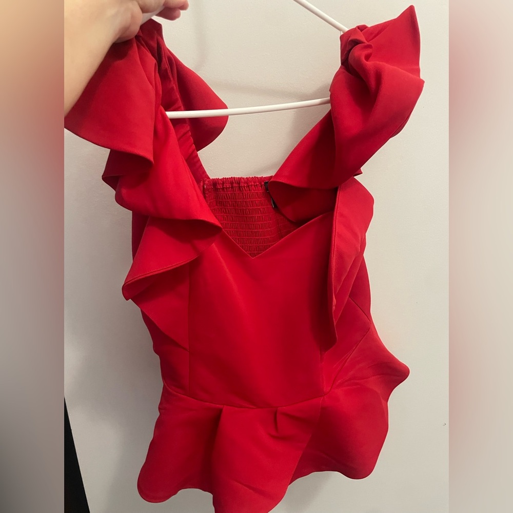 Express Red Ruffle Peplum Top - Picture 4 of 4